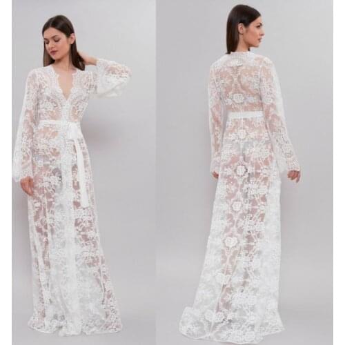 New Long Lace Bridal Robe Night Dress Lace Belt Long Sleeves Sleepwear Nightdress Women Nightwear Bridal Boudoir Dress