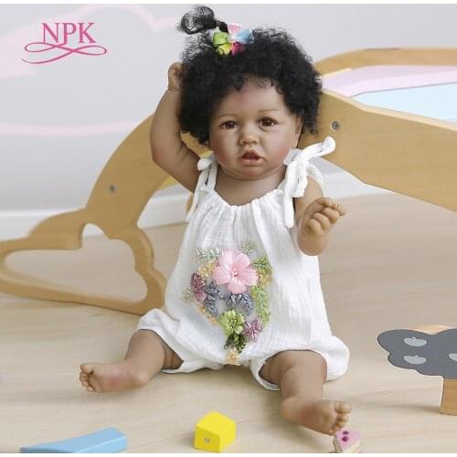 NPK 56CM l African American baby soft full body silicone100% hand-made detailed painting collectibles rebborn doll