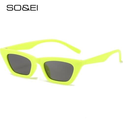 SO&EI Fashion Small Cat Eye Women Sunglasses Brand Designer Clear Candy Colors Eyewear Vintage Men Blue Green Sun Glasses Shades
