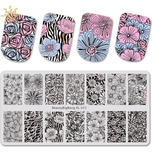 BeautyBigBang Nail Stamping Plates Rose Flower Plants Pattern Nail Art Stamp Stamping Template Image Plate Stencil Nails Tool
