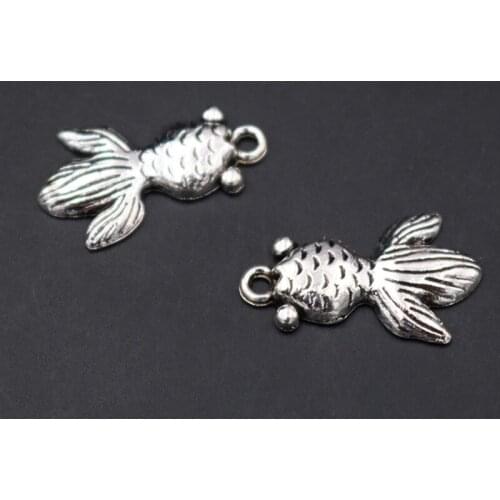 WKOUD 10pcs Silver Color Fish Pendant Ornamental Fish Charms Goldfish Charm DIY Metal Jewelry Accessories 25*15mm A347