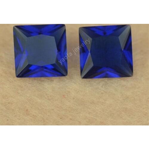 Sale 2x2~12x12mm 5A Dark Blue Color Glass Synthetic Sapphir-es Stone Square Shape Princess Cut Loose Glass Gems For Jewelry