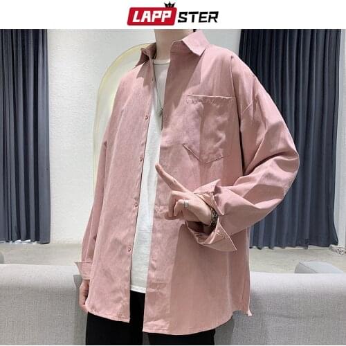LAPPSTER Men Harajuku Streetwear Long Sleeve Shirts 2021 Mens Button Up Causal Vintage Shirts Male Kpop Fashion Shirts Plus Size