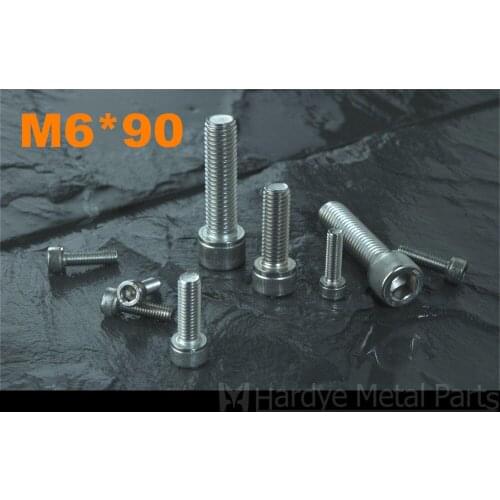 100pcs/lot DIN912 M6*90 Stainless steel hexagon socket cap screw Cup head screw Cylindrical head stripe screw Micro screw