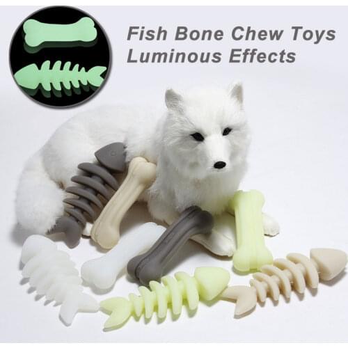 Silicone Puppy Accessories Luminous Fish Bone Shape Dog Chew Toys for Small Medium Dogs Pet Products Cute Cleaning Dog Supplies