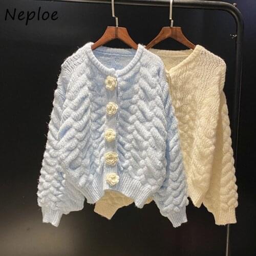 Neploe Gentle Style Outer Wear Knit Jackets Women Flowers Crochet Button Cardigans Female Autumn Winter All-match Sweater Mujer