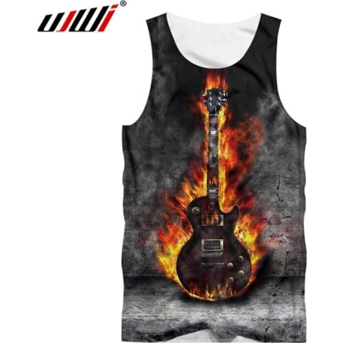 UJWI Classic Print 3d Men Tanktops Flame Guita Sleeveless waistcoat For Men Casual Shirt Top Camisetas Masculina