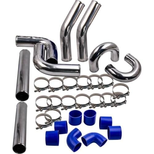 UNIVERSAL TURBO BOOST INTERCOOLER PIPING PIPE KIT 3" 76MM 8 PCS Aluminum BLUE