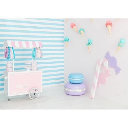 Sweet Table Ice Cream Cone Stripes Photo Backdrop Vinyl Cloth Background Photography Props for Children Baby Shower Photoshoot