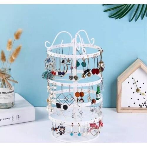 Hot Sale Rotating Jewelry Organizer 4 Tiers Earring Storage Rack 188 Holes Jewelry Showing Rack Black White Pink Jewelry Display