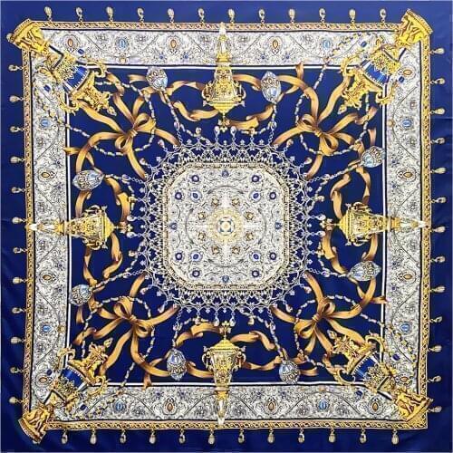 High Quality Luxury Fashion Women Silk Scarves Shawls 130*130cm Printed Chain Rope Bandana Women Silk Scarves Square Scarf Wraps