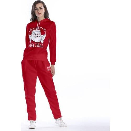 Autumn / Winter 2020 Womens Sweater Set EU & US Long Sleeve Hooded Christmas Printed Plush Slim Straight Pants Casual Suit