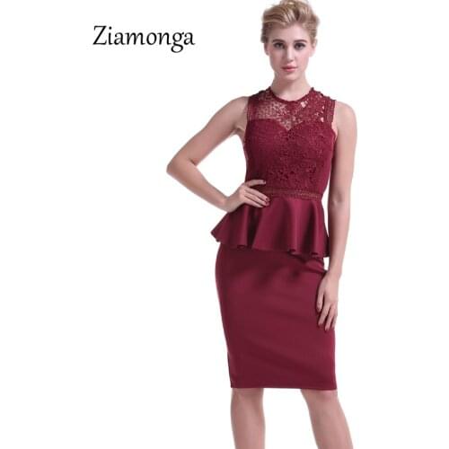 Ziamonga Hot Sale Sexy Women Dress Sleeveless Bodycon Office Business Work Dress Ruffles Peplum Casual Summer Pencil Lace Dress