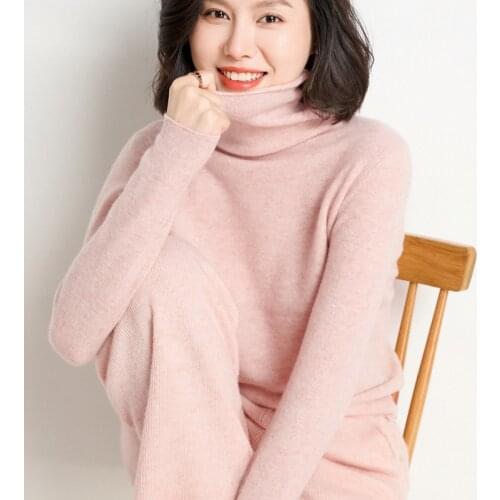 100% ultra-fine pure wool sweater womens pile collar spring and autumn lazy loose thin section with a versatile base sweater