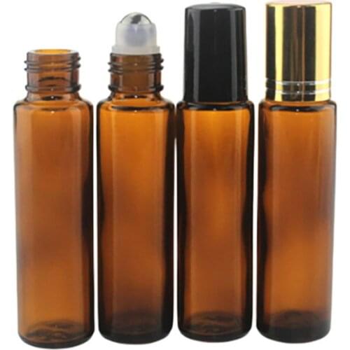 200 x 15ml Refillable Empty Amber Glass Roll On Bottles Essential Oil Bottle Stainless Steel Roller Ball Perfume Containers