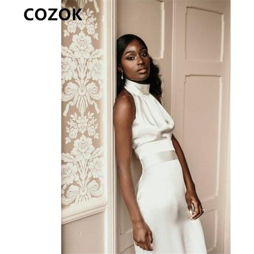 2021 White Jumpsuit Pants Evening Dresses Halter Prom Gowns Formal Event Suit Boho vestido de Sexy Evening Party Dress