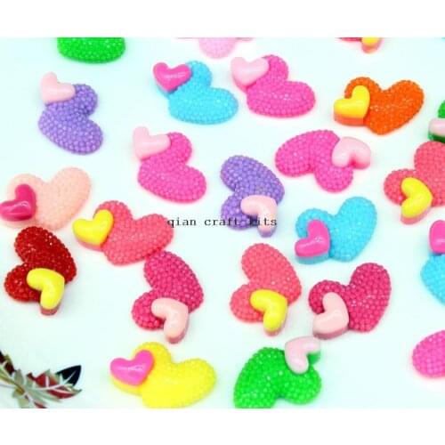 250pcs shiny DOUBLE HEART Decoden Kawaii Flatback Resin Cabochons 24mm Pendant embellishment Charms