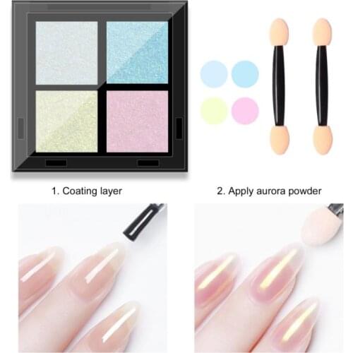4 Color Solid Aurora Powder For Nails Shimmer Mirror Glitter Chrome Pigment Rub Dust Gel Nail Polish Manicure Nail Art Decor