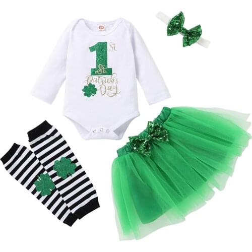 4 Pcs St. Patrick Shamrock Harness Puff Skirt Hair Band Leg Covers Shoes Teen Girl Clothes Dress Headband Shoes Leg Warmer