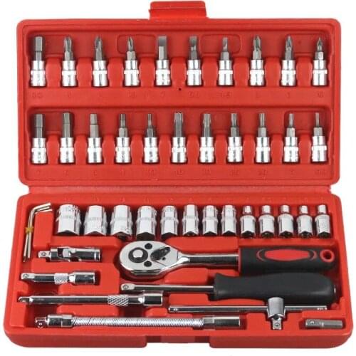 46 sets of socket combination tools, household manual wrench set, auto repair and auto maintenance set, hardware tool box