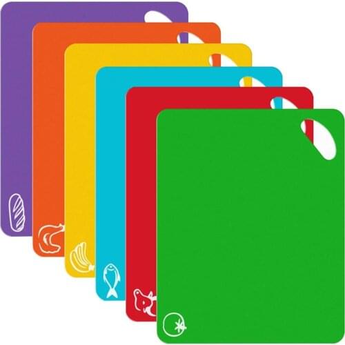 Hot 6 Pcs Antislip Chopping Blocks with Hanging Hole Rectangle Plastic Food Cutting Block Chopping Board Kitchen Gadgets