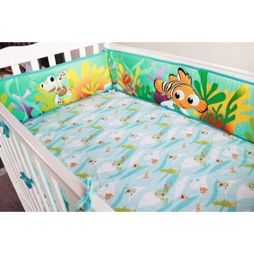 Promotion! 5PCS Ocean baby bedding set 3D embroidery Baby crib bedding set winter bedclothes ,(4bumper+bed cover)