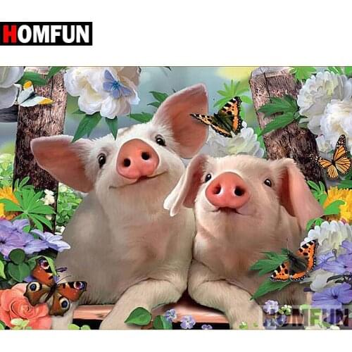 HOMFUN 5D DIY Diamond Painting Full Square/Round Drill "Animal pig" 3D Embroidery Cross Stitch gift Home Decor A02235