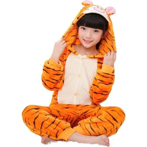 Anime Tiger Cosplay Costume Kids Kigurumis Boy Girl Sleep Suit Halloween Festival Party Animal Onesies