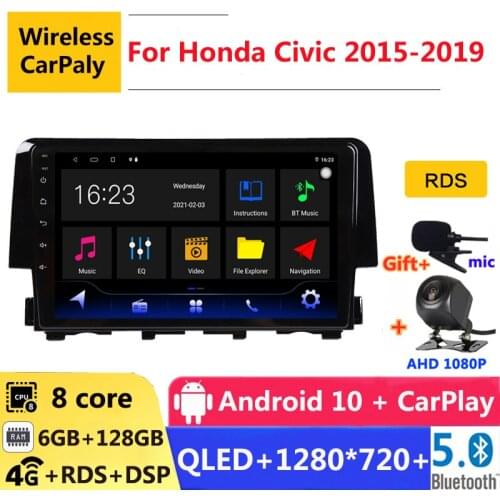 6G RAM 2 din android 10 car radio auto stereo for Honda Civic 2015 2016 2017 2018 2019 navigation GPS DVD Multimedia Player