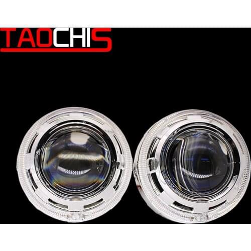TAOCHIS YT101 3.0 inches bi xenon projector lens shroud LED DRL car headlights angel eyes white yellow color retrofit