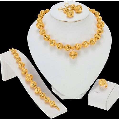 Big Jewelry Sets Round Long Necklace Bracelet Dubai Gold Jewelry Set for Women Wedding Party Bridal Earrings Ring wedding gifts