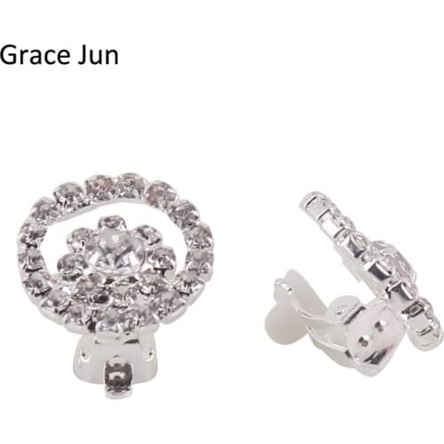 Grace Jun(TM) New Arrival Double Circle Rhinestone Crystal Clip on Earrings No Pierced for Women Party Silver Plated Earrings
