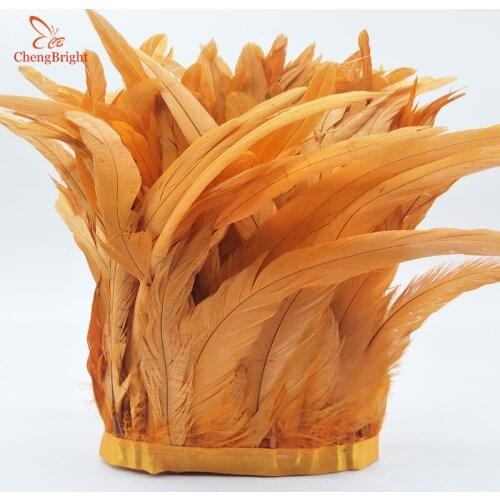 ChengBright 10 Yards Orange Rooster Tail Feather Trim Coque Feather Trimming Feather For Crafts Dress Skirt Costumes Plumes diy