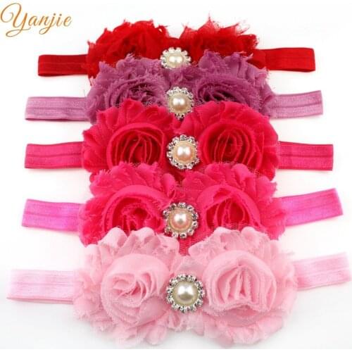 1PC Kids Girl Shabby Flower Rhinestone Elastic Headband 2020 Infantile Photo Prop Hair Accessories Headwear Bandeau
