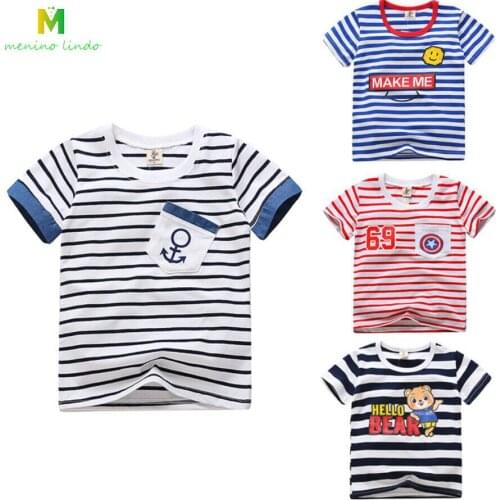 Baby clothes O-neck short sleeve T shirt boys cotton tees children stripe clothes 1-7T kids outwear boys tops little kids tops