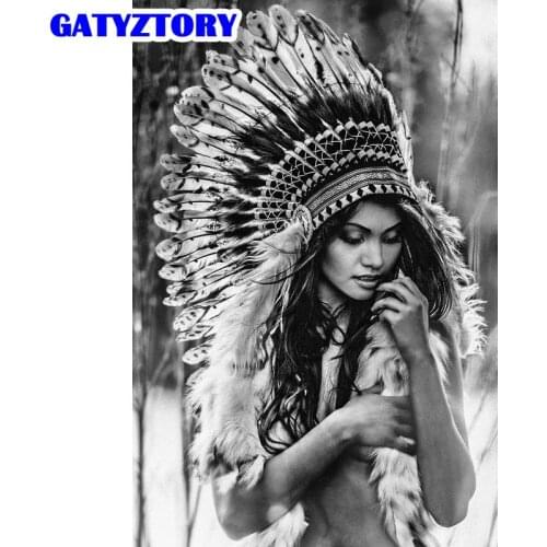 GATYZTORY Oil Painting By Number Tribe Girl Drawing On Canvas Hand Painted Paintings DIY Pictures By Numbers Portrait Kits Home