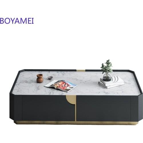 Rock plate coffee table TV cabinet combination light luxury rectangular small-sized Nordic coffee table living room home