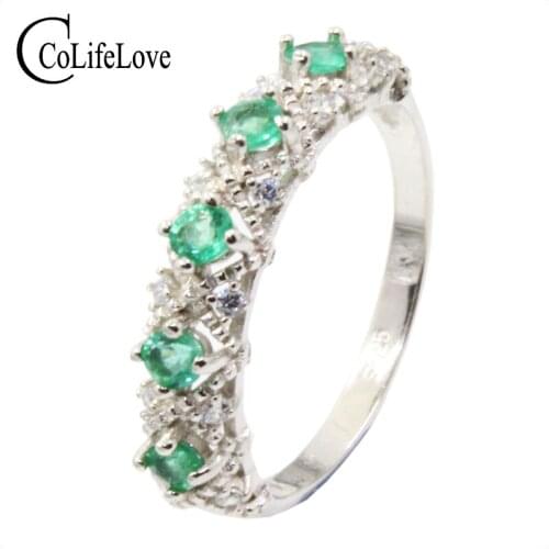 Vintage silver emerald ring for party 5 pcs natural emerald silver ring solid 925 silver emerald jewelry gift for woman