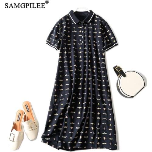 Summer Clothes For Women 2021 New Fashion Polo Collar Short Sleeve Knee Length Plus Size Animal Pettern Dresses Woman 4XL