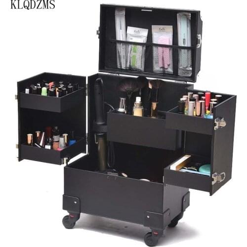 KLQDZMS PVC Multifunctional Cosmetic, Nail Makeup Storage Box Large Capacity Trolley Luggage For Makeup Artist, Beautician