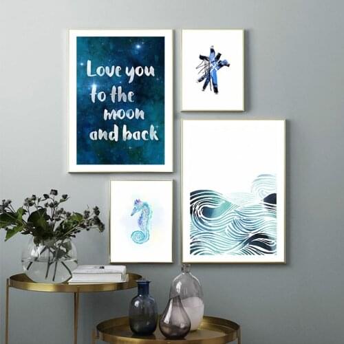 Fashion English Blue Sea Water Artistic Conception Canvas Painting Abstract Art Print Poster Picture Wall Living Room Decoration