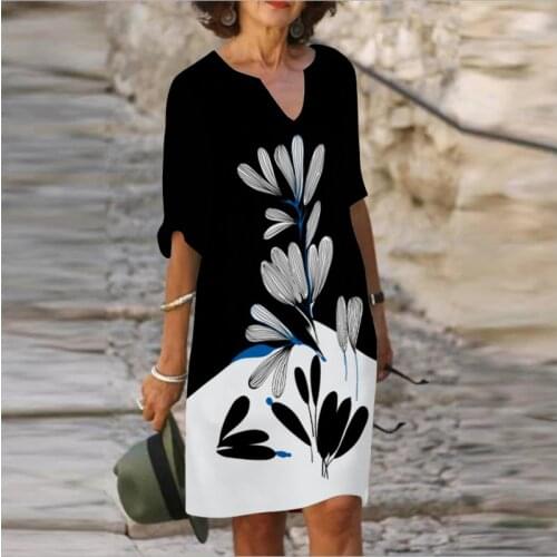 Fashion casual dress large size loose dress temperamental mid-sleeve dress