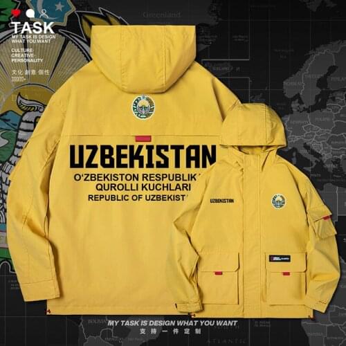Uzbekistan Uzbekistani UZB men jacket hooded Land Force logo army fan streetwear trench coat men mens nation autumn clothes