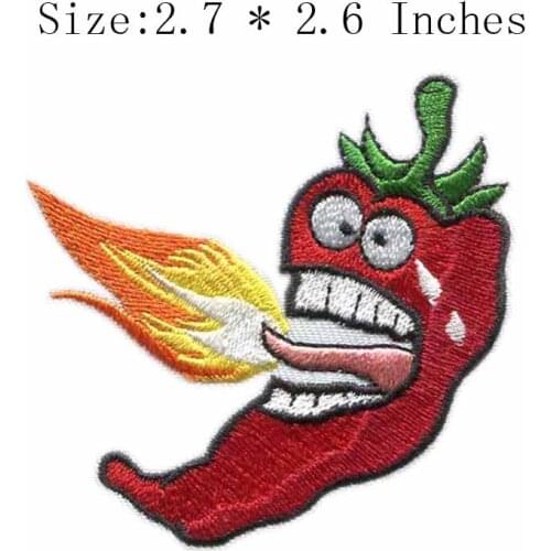 Fire with a pepper 2.7" wide embroidery patch for hot/scared/dazed