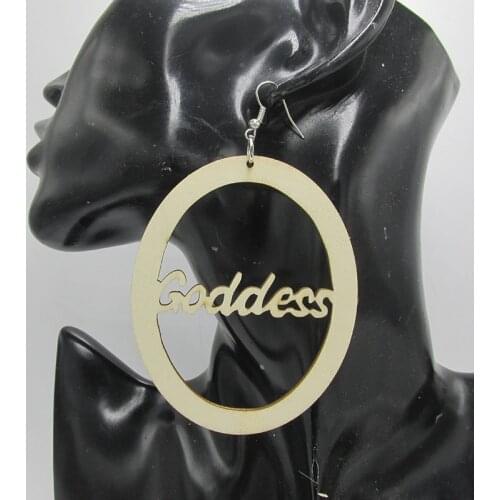 Unfinished Goddess Word Wood Earrings