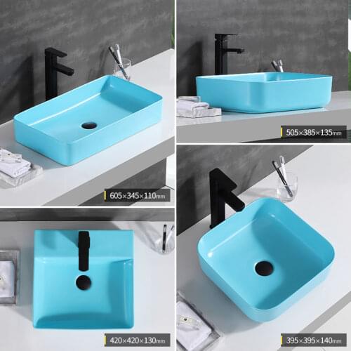 Nordic Minimalist Blue Art Above Counter Basin Single Bowl Sink Home Bathroom Wash Hand Basins Ceramic Wash Basin