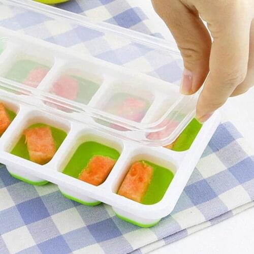 New 14 Grid Square Plastic Ice Tray Molds Transparent Cover Summer Ice Cream Machine Fruit Detachable Cube Molds Kitchen Tools