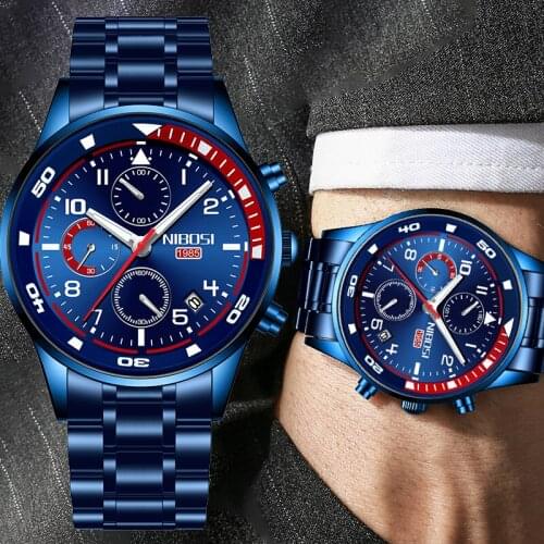 NIBOSI 2020 New Fashion Mens Watches Top Brand Luxury Waterproof Watch Mens Classic Black Clock Chronograph Relogio Masculino