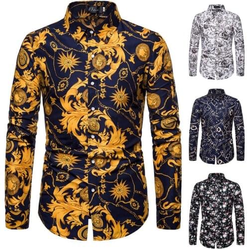 2021 New Social Long Sleeve Luxurious Chain Designer Shirts Men Slim Fit Vintage Fashions Mens Shirt Man Dress Jersey Clothing