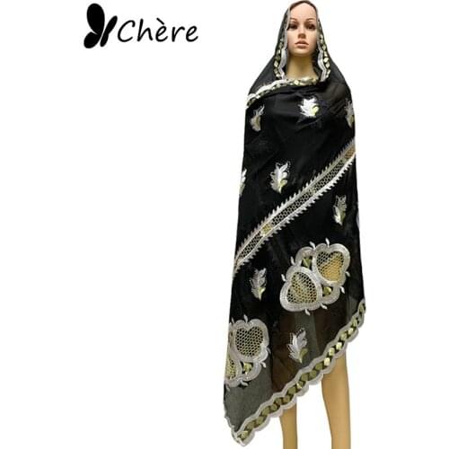 New Cotton Scarf Big Size African Women Hijab Scarf Embroidery Hollow-out Splicing Scarf Size 210*110cm CH714